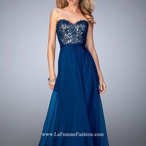 NWT 21820 Chiffon Gown W/Lace Bodice & Rhinestones